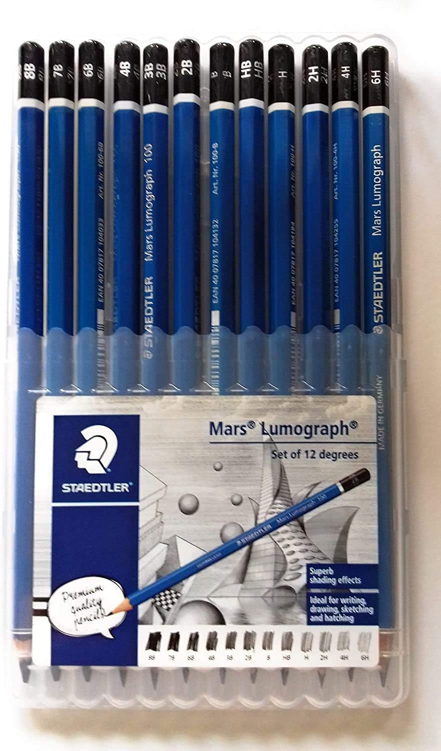 12-Piece Graphite Drawing Pencil Set from 6H to 8B