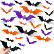 Halloween 3D Bat Wall Decals – 100 PCS Waterproof PVC Bats in Orange, Purple & Black (5 Sizes)