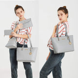 Soperwillton 5-Piece Handbag Set for Women – Tote, Shoulder Bag, Wallet & Clutch Purse Set (Grey)