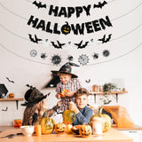 Black Glitter “Happy Halloween” Banner Set 🕷️ – Pre-Assembled Party Garland with Spiders, Bats & Webs