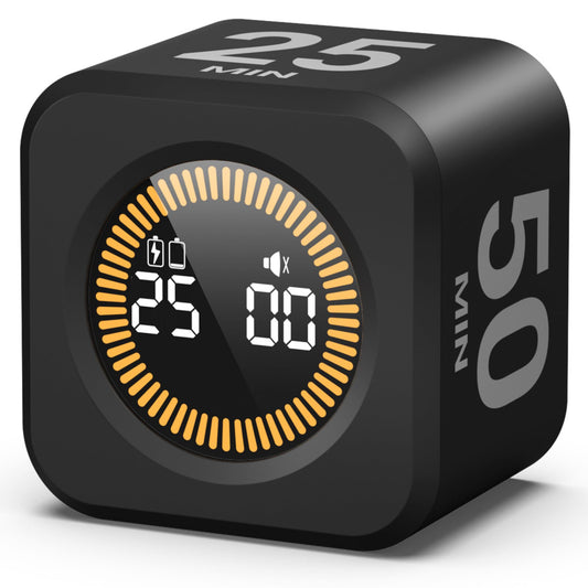 Kadams Visual Pomodoro Timer Cube with LED Ring, 5-10-25-50 Min Presets, Countdown & Stopwatch Mode, Silent Productivity Timer for Work, Study & Kitchen – Black