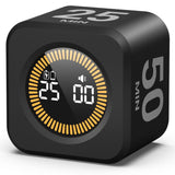 Kadams Visual Pomodoro Timer Cube with LED Ring, 5-10-25-50 Min Presets, Countdown & Stopwatch Mode, Silent Productivity Timer for Work, Study & Kitchen – Black