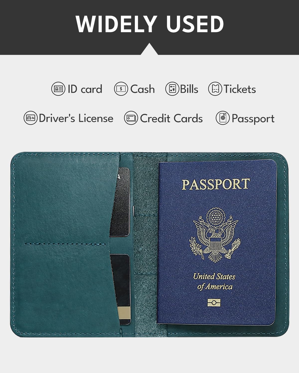 ALLIVE Leather Passport Holder with AirTag Slot – Travel Wallet for Men & Women (Blue)