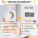 Rainbow Visual Timer with Magnetic Stand, Silent Rechargeable Countdown & Pomodoro Mode (60 Min / 12H) for Kids, Classroom & Focus Training – White