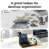 Deli Mesh Desk Organizer 3-Compartment Metal Office Supplies Holder with Non-Slip Base Desktop Storage Caddy – Black