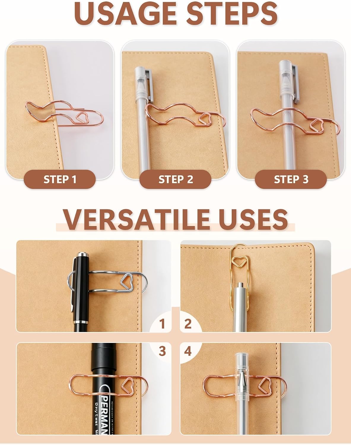 15-Pack Metal Notebook Pen Holder Clips