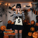 Women’s Classic Burglar Costume Set – Black & White Striped Halloween Outfit with Mask, Hat, Gloves & Coin Bag