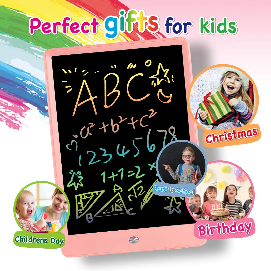 ORSEN 10” Color LCD Writing Tablet for Kids – Reusable Doodle Drawing Board with Eye-Safe Screen (Pink)