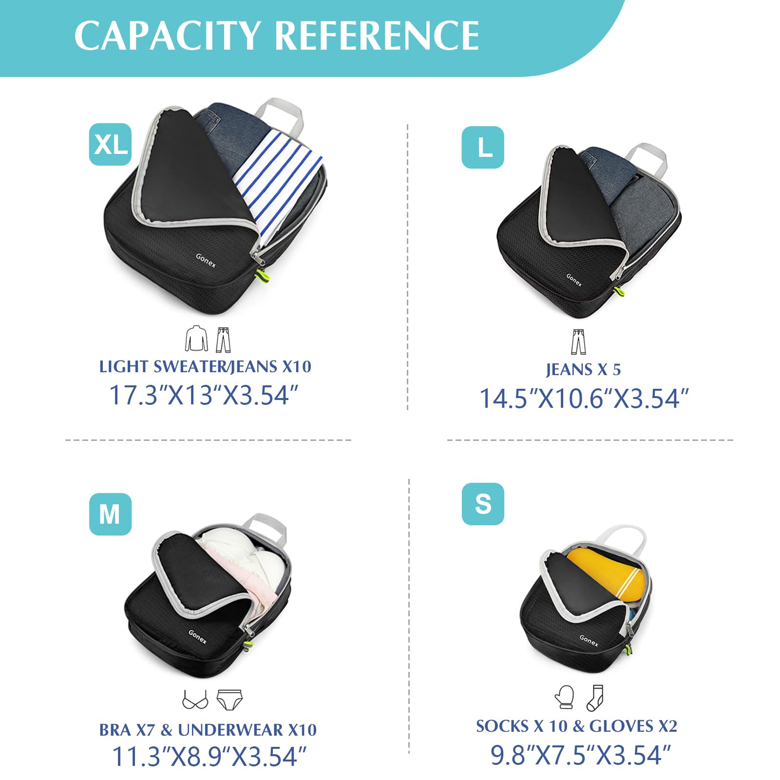 Gonex Compression Packing Cubes 4-Piece Set – Expandable Travel Organizers for Luggage & Backpacks