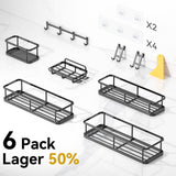 6-Pack Adhesive Shower Caddy Organizer Set – 100% Rustproof Stainless Steel (Black)
