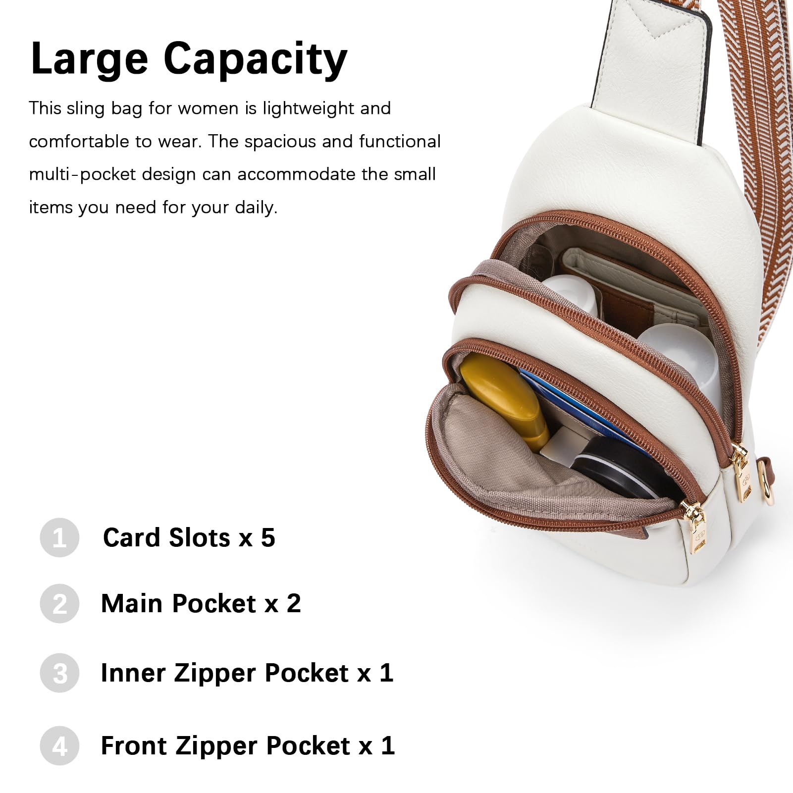 BOSTANTEN Small Leather Sling Bag for Women – RFID Blocking Crossbody Chest Bag for Travel & Daily Use (Beige)