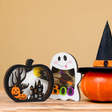 Wooden Halloween Pumpkin & Ghost Lantern Set – Light-Up Table Decorations with Warm Glow