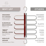MORALVE Beechwood Pants Hangers 2-Pack – 5-Tier Space-Saving Closet Organizer with 360° Swivel Hook (Mahogany)