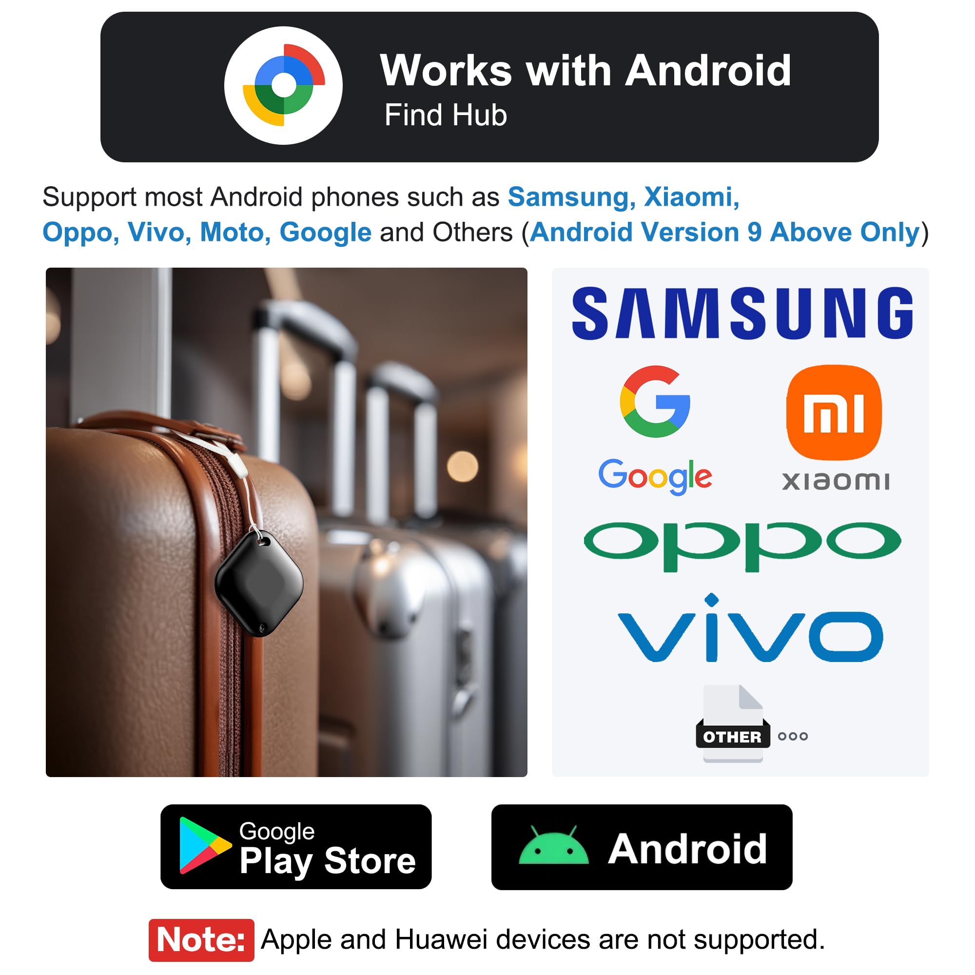 Android Find Hub Bluetooth Tracker Tag, Smart Item Locator with Global Tracking, IP67 Waterproof and Replaceable Battery