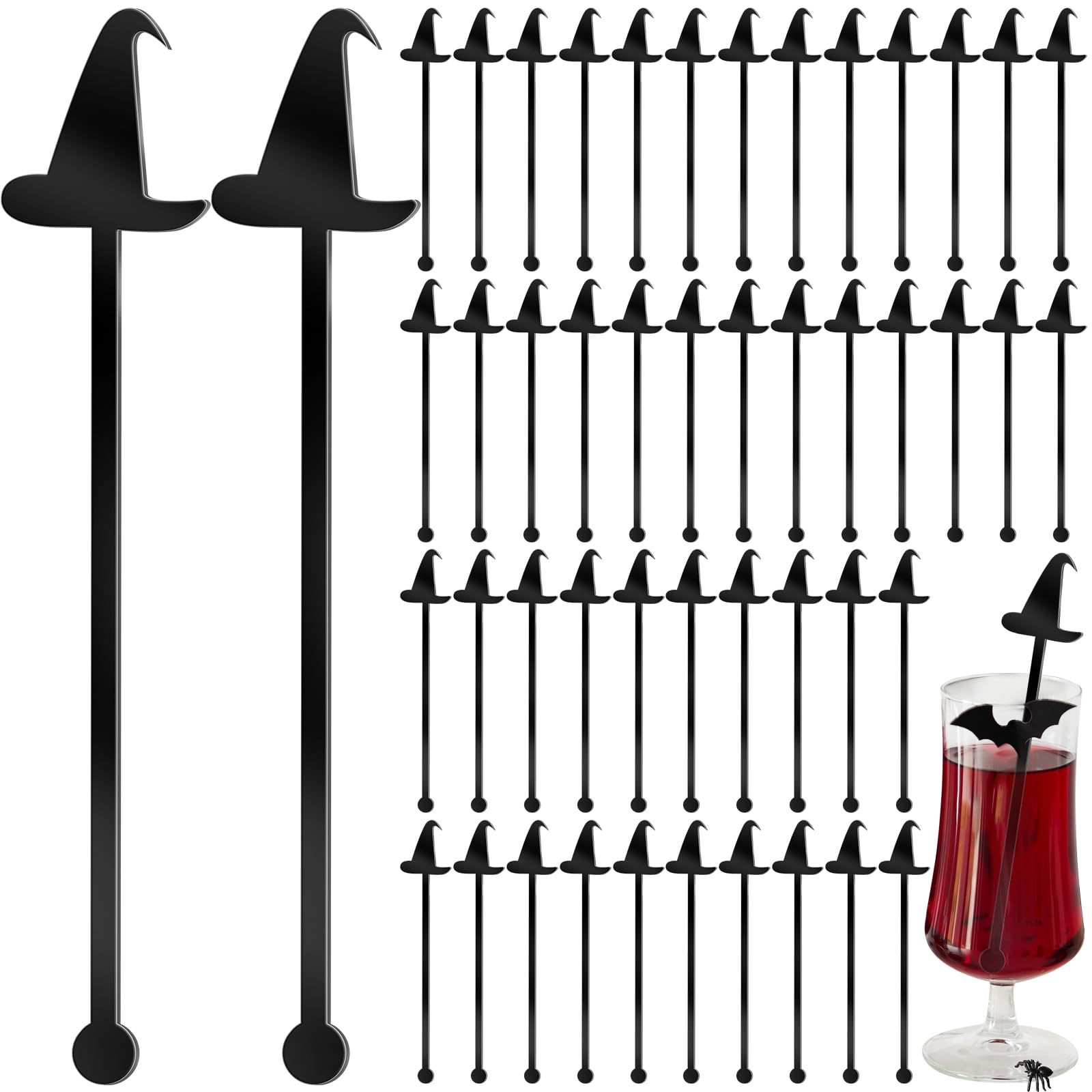 Halloween Witch Party Drink Stirrers – 48 Pcs Acrylic Cocktail Mixing Sticks for Coffee, Tea & Party Drinks