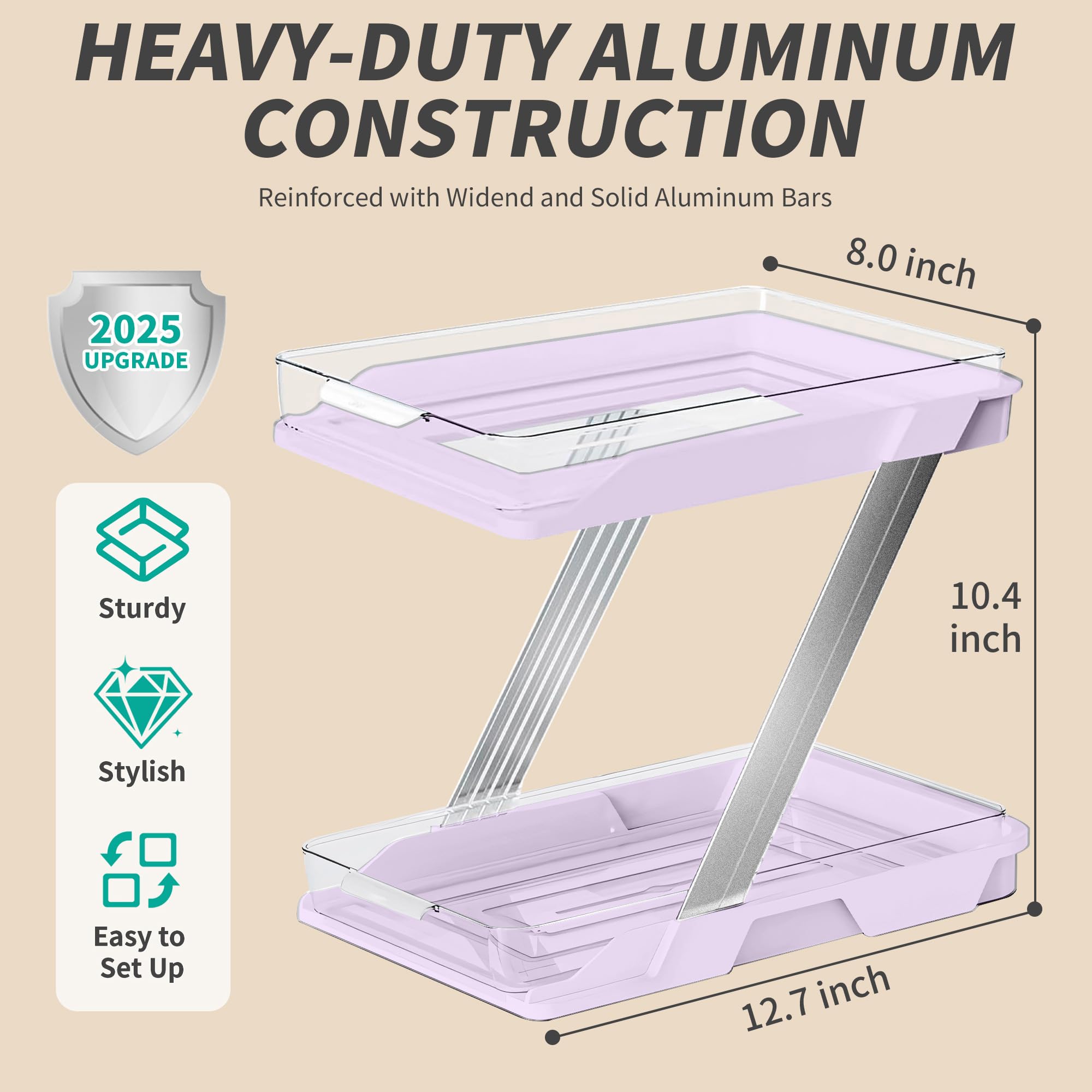 AUGBEAN Pink 2-Tier Clear Pull-Out Organizer Set – Z-Shaped Multi-Purpose Storage for Bathroom, Vanity & Countertop (3 Pack)