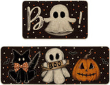 Artoid Mode Bats Black Cats Boo Pumpkin Halloween Kitchen Mats Set of 2, Home Decor Low-Profile Kitchen Rugs for Floor - 17x29 and 17x47 Inch