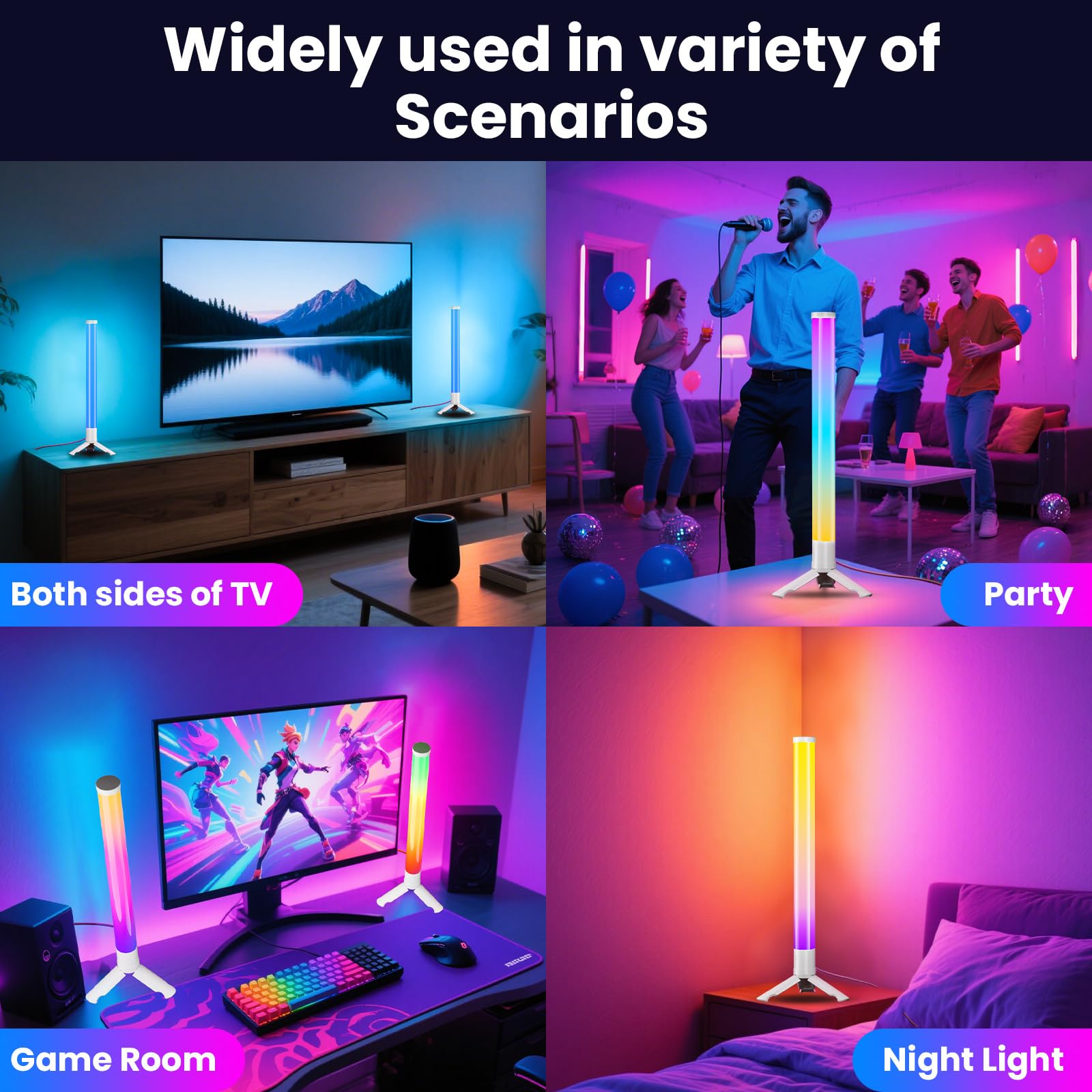 360° RGB Light Bars – 16 Million Colors Bluetooth Mood Lighting for TV, Gaming & Bedroom Setup