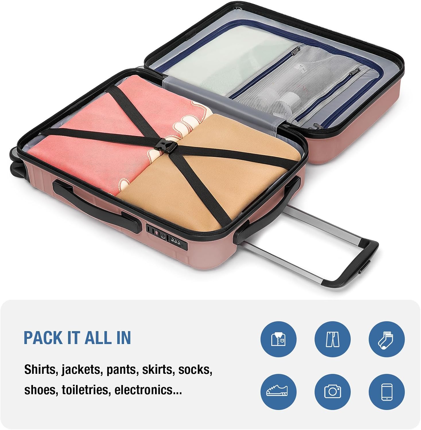 Rose Gold 20-Inch Expandable Hardshell Carry-On with TSA Lock