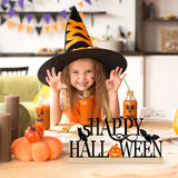 Metal Happy Halloween Table Sign – Black & Orange Desktop Decoration with Wooden Base (Multi-Color)
