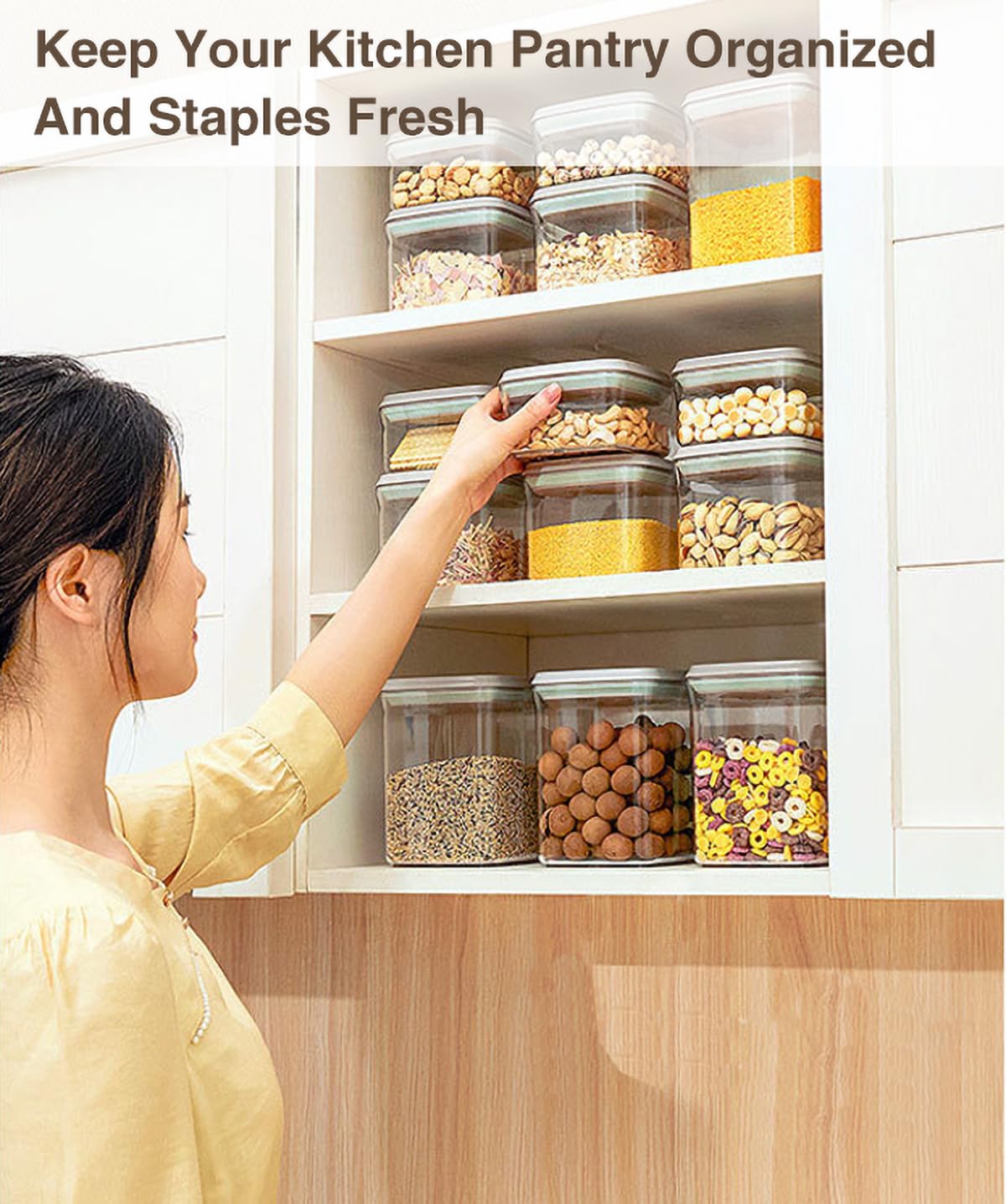 Airtight POP-Top Food Storage Containers – 1.2 Qt Stackable Pantry Set (3-Pack, Gray)