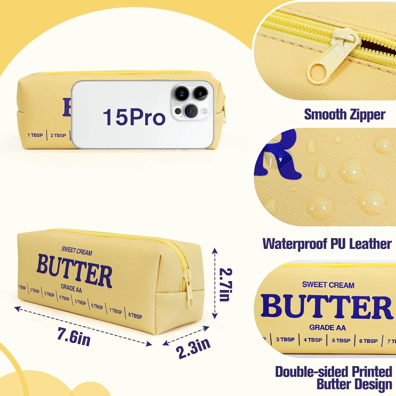 Butter Stick Pencil Case with Zipper and Large Storage