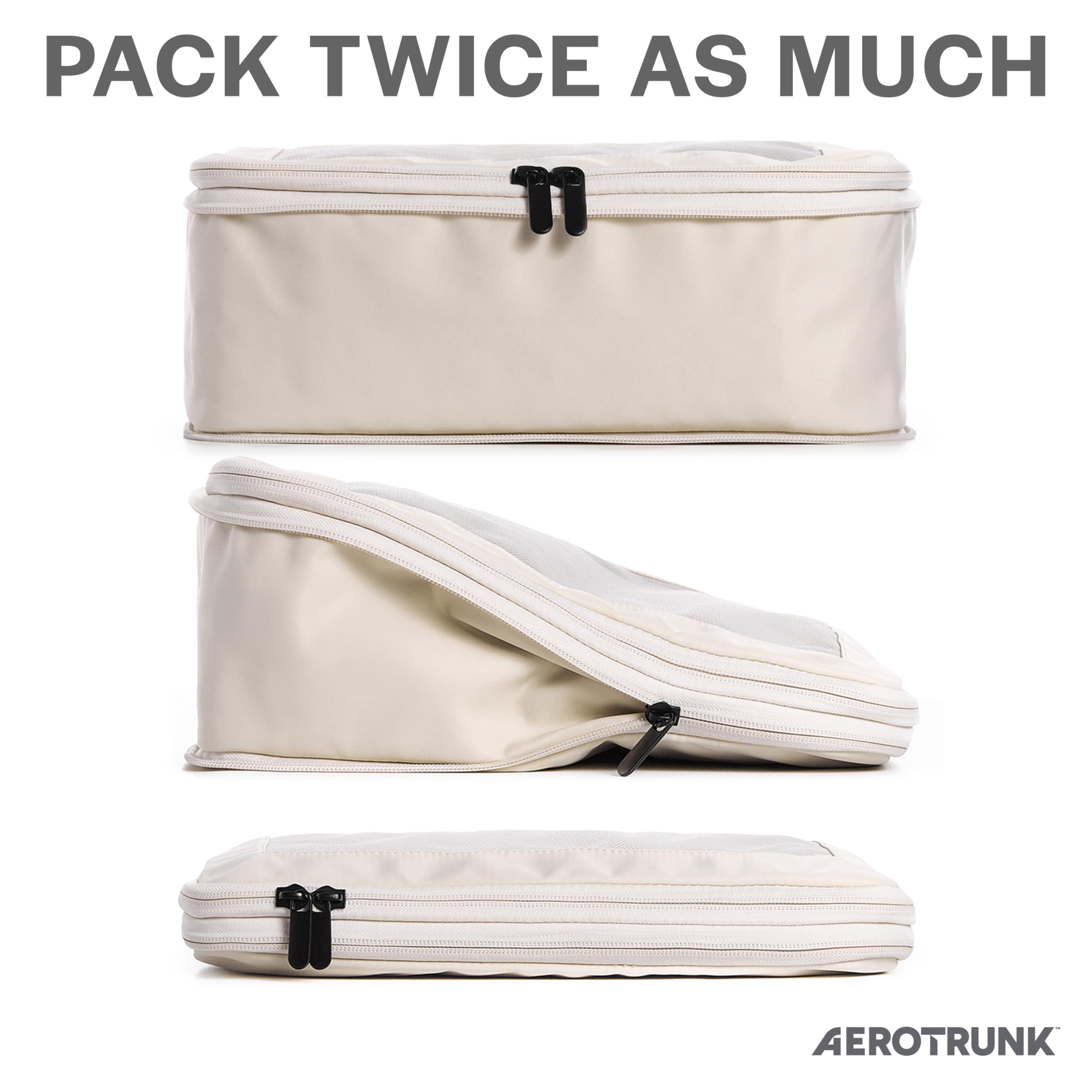 Compression Packing Cubes Set – Travel Luggage Organizer Bags (Beige)