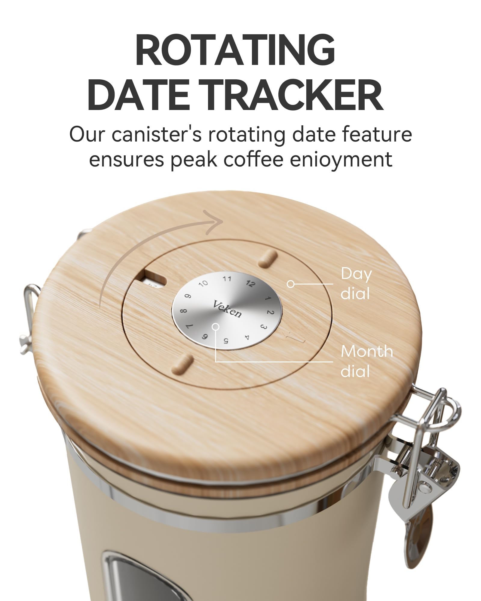 Stainless Steel Coffee Canister with CO₂ Valve – Airtight Coffee Bean Storage with Date Tracker, Window & Scoop