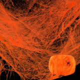 Halloween Orange Spider Web with Glow-in-the-Dark Effect – 250g Web + 37 Spiders + 2 Black Lights