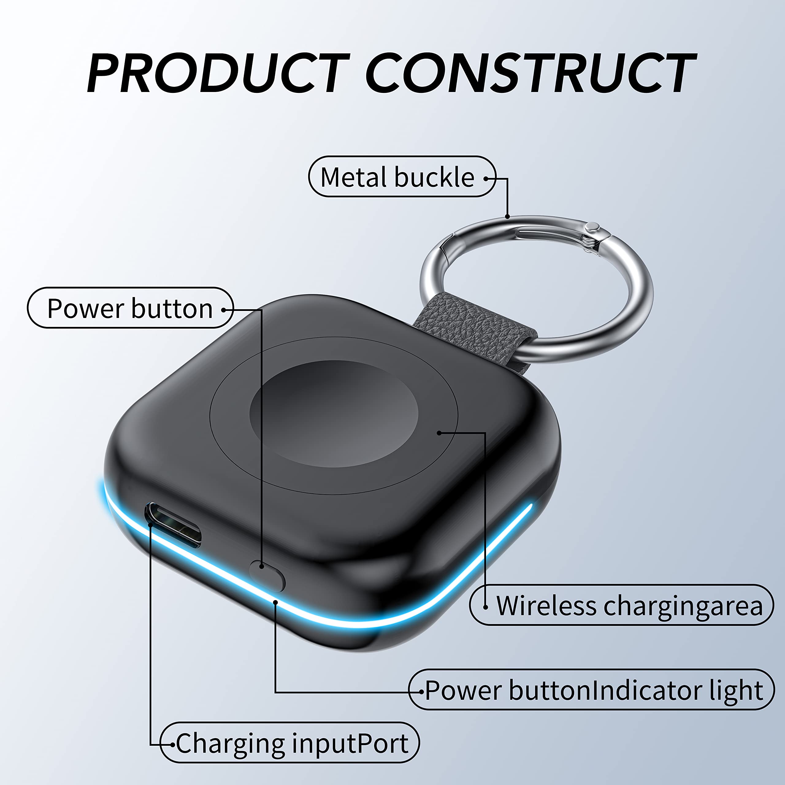 Portable Magnetic Charger for Apple Watch with 1200mAh Battery, Keychain Wireless Power Bank Compatible with Apple Watch Ultra, Series 11–1 & SE