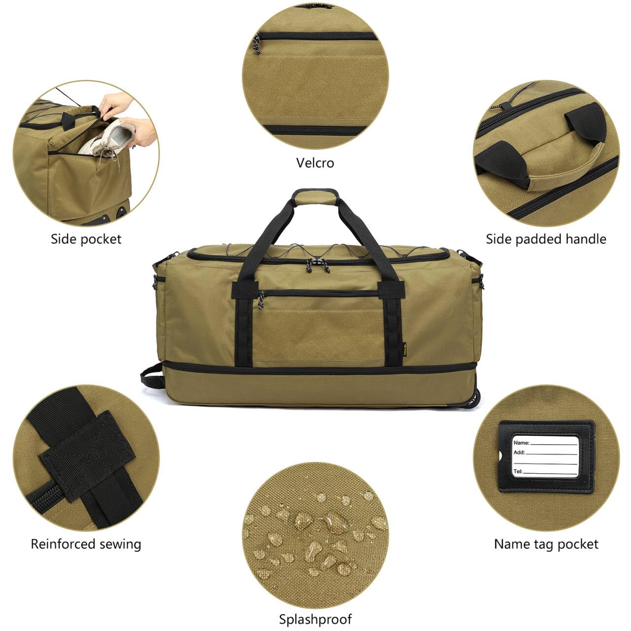 Laripwit Extra-Large Expandable Rolling Duffle Bag 130L–170L, Collapsible Heavy-Duty Travel Duffel with Wheels (Brown)