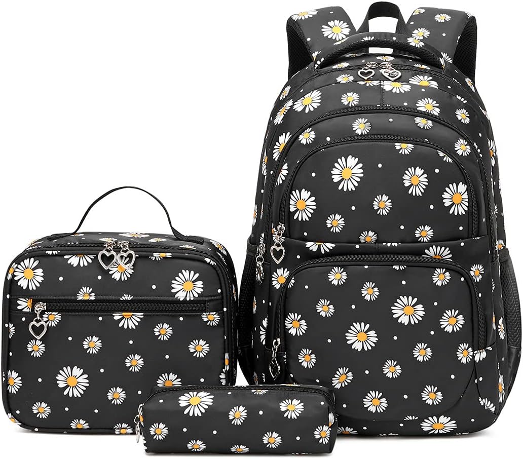 Daisy Print School Backpack Set with Insulated Lunch Bag