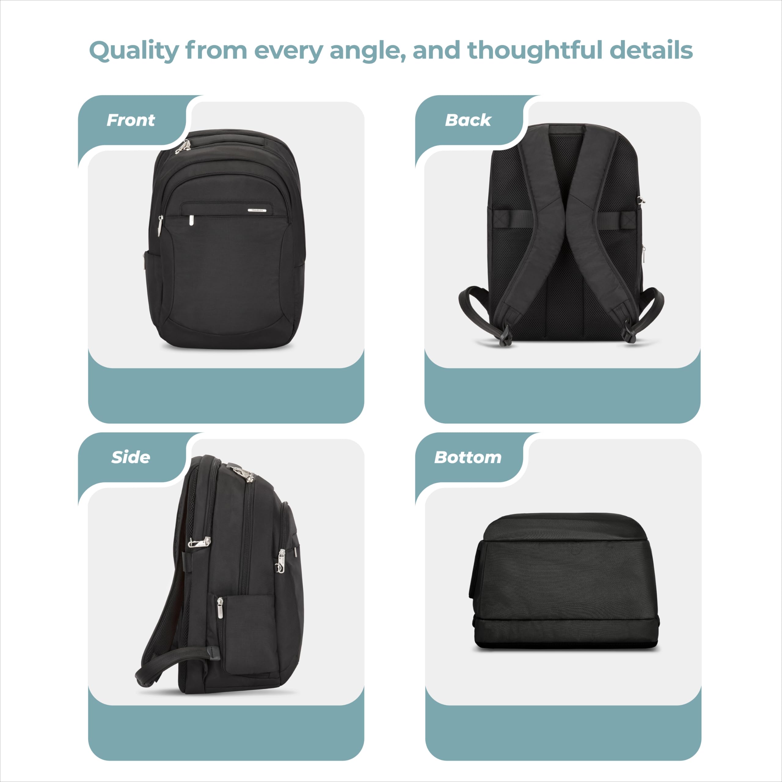 Travelon Classic Large Anti-Theft Backpack – Secure RFID Travel & Commuter Backpack with Dual Laptop Sleeves (Black)