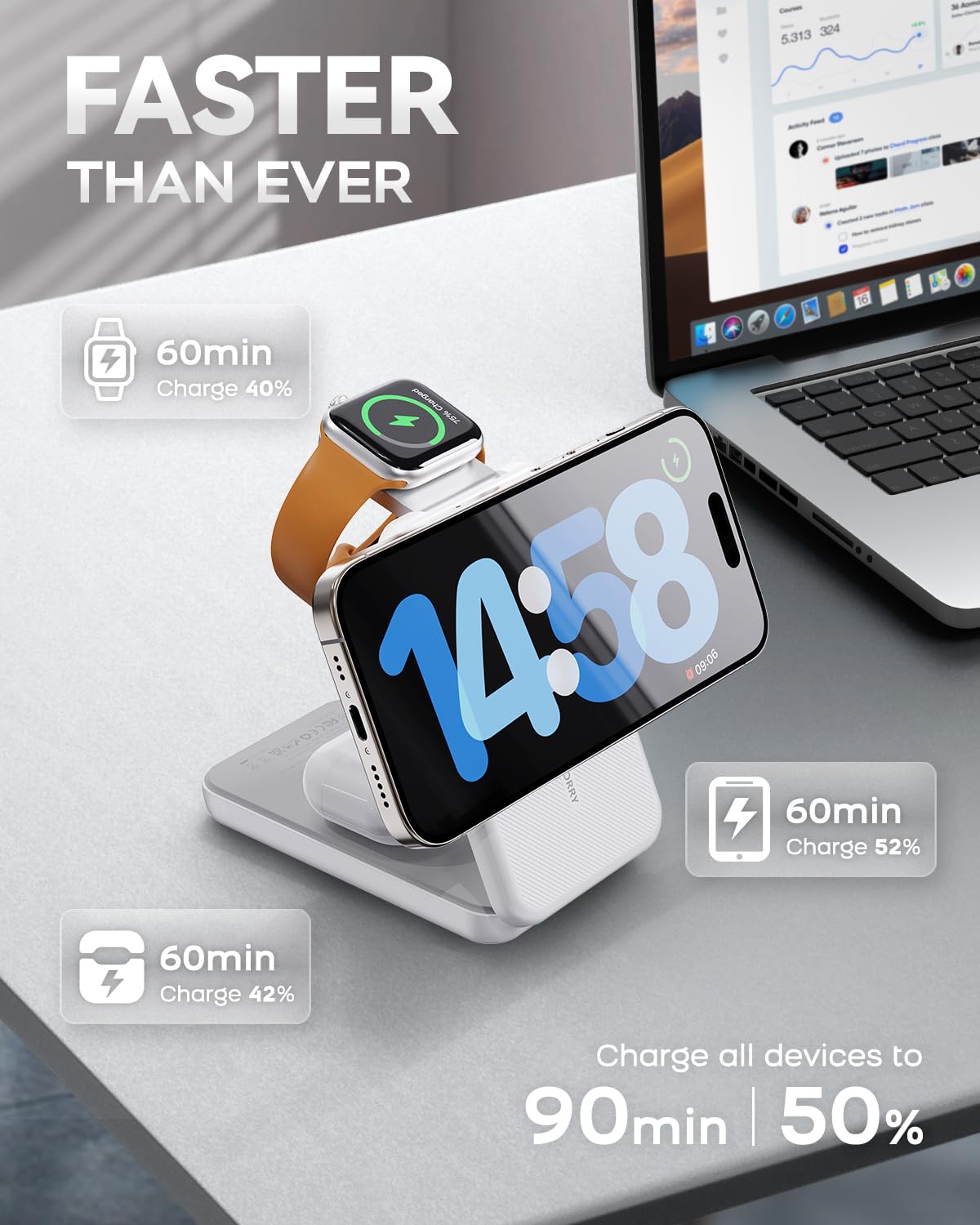 RORRY 3-in-1 Magnetic Power Bank 10000mAh – Foldable MagSafe Charger for iPhone, Apple Watch & AirPods
