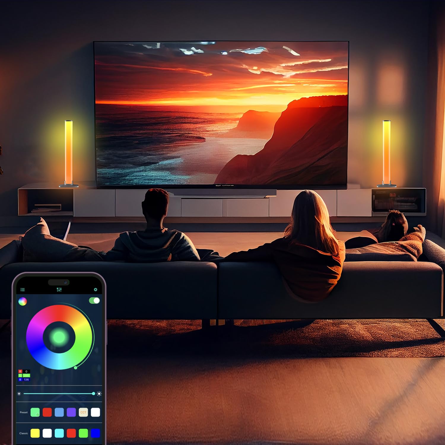 RGB Smart Light Bars with 213 Scene Modes, Music Sync & App Control – Multicolor Ambient Lighting