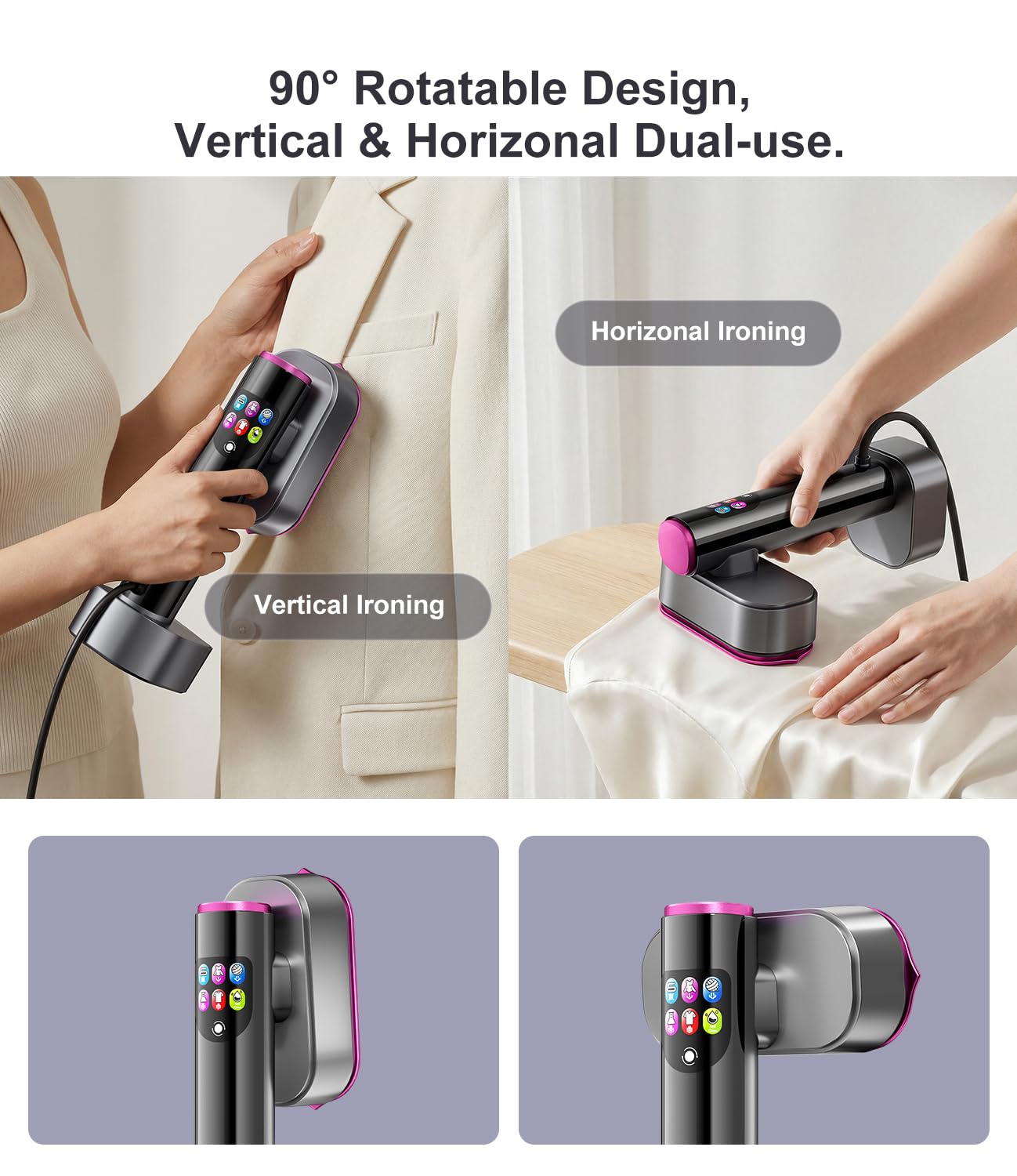 Digital Touch 2-in-1 Handheld Garment Steamer Iron 1200W with Rotating Head and Multi Fabric Modes