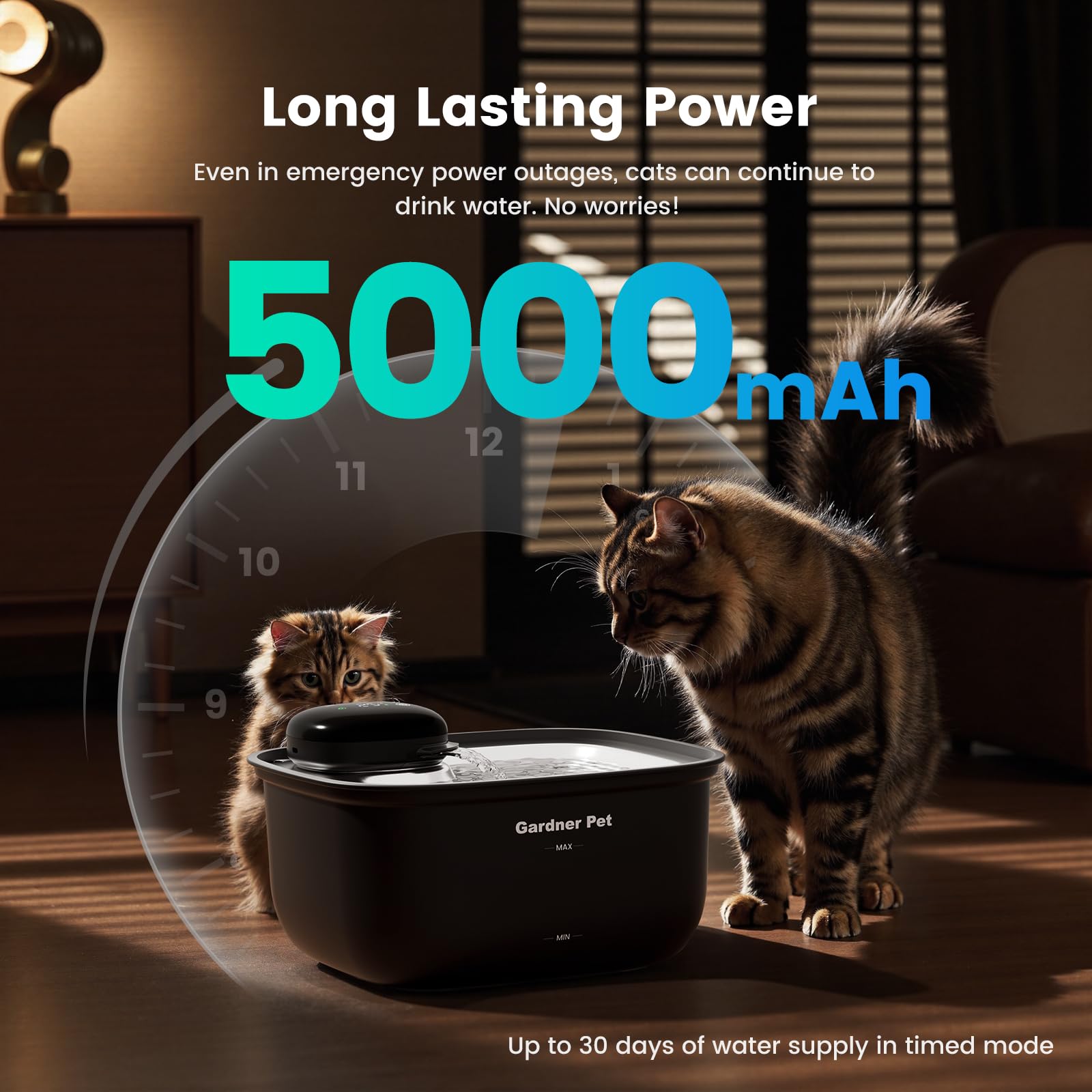 Cordless 5000mAh Cat Water Fountain with Stainless Steel Tray – 3 Flow Modes & 30-Day Battery (Black)