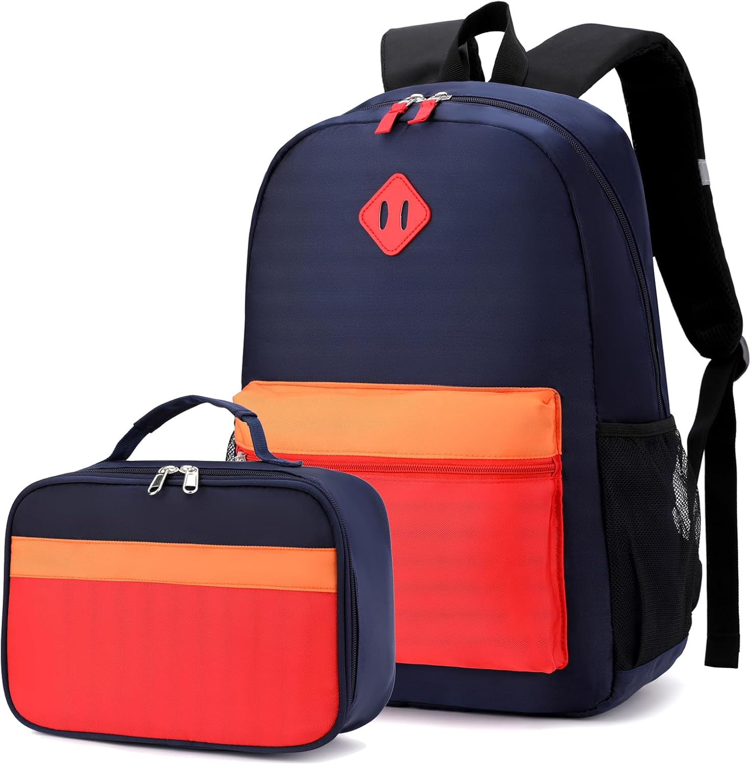 Black Grey Kids Backpack Set with Insulated Lunch Bag