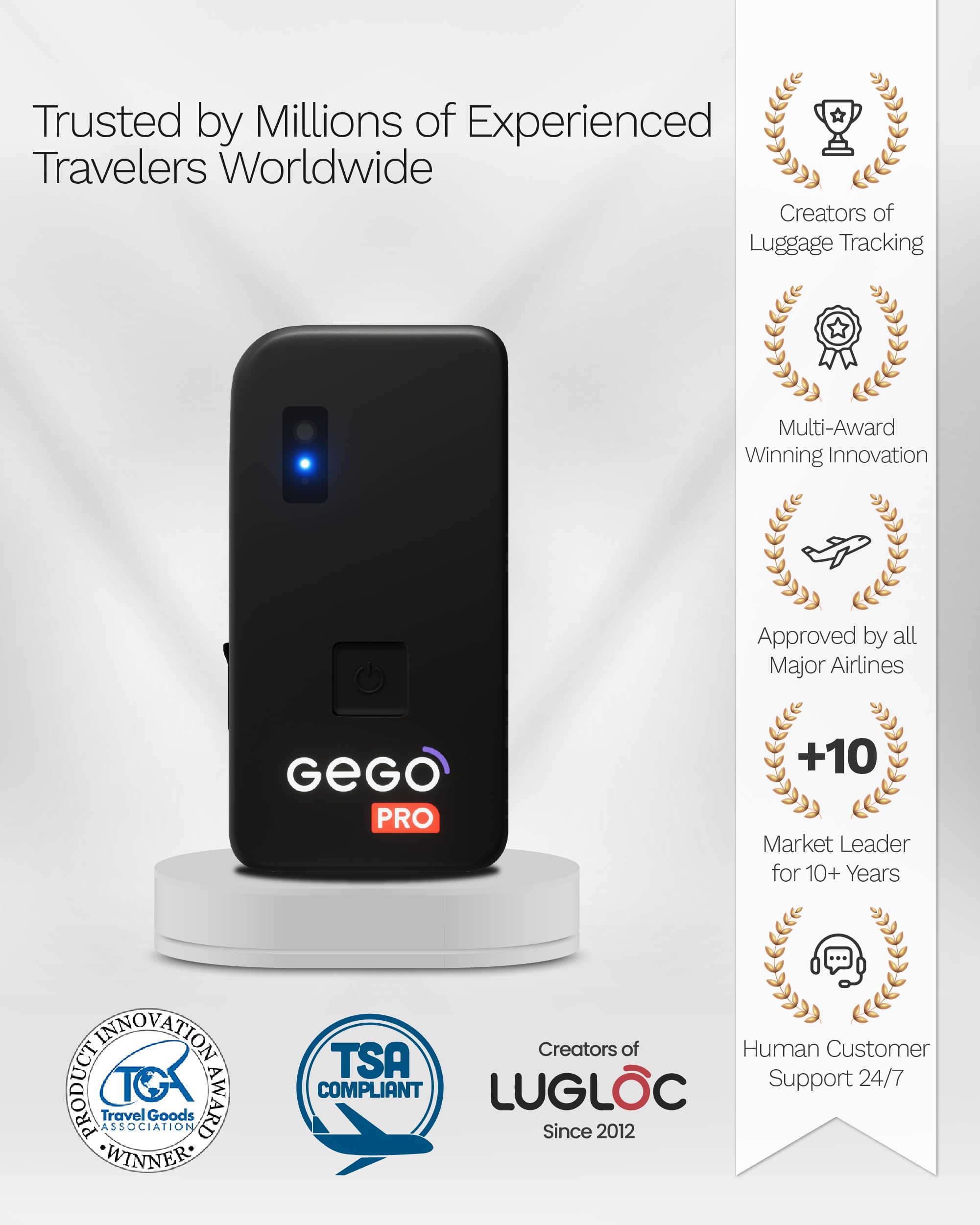 GEGO PRO Real-Time Global GPS Tracker for Luggage and Assets, TSA Approved Smart Travel Tracker with Multi-Network SIM and Security Alerts