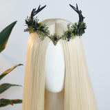 Black-Green Antler Flower Crown – Handmade Fairy & Woodland Costume Headpiece