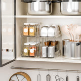 Clear 2-Tier Pull-Out Cabinet Organizers (4-Pack) – Compact Slide-Out Drawers for Bathroom, Under Sink & Pantry Storage