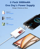 Miady 2-Pack 5000mAh Mini Portable Charger with Built-in Lightning & USB-C Cables, Pocket Power Bank for iPhone, Android & Travel