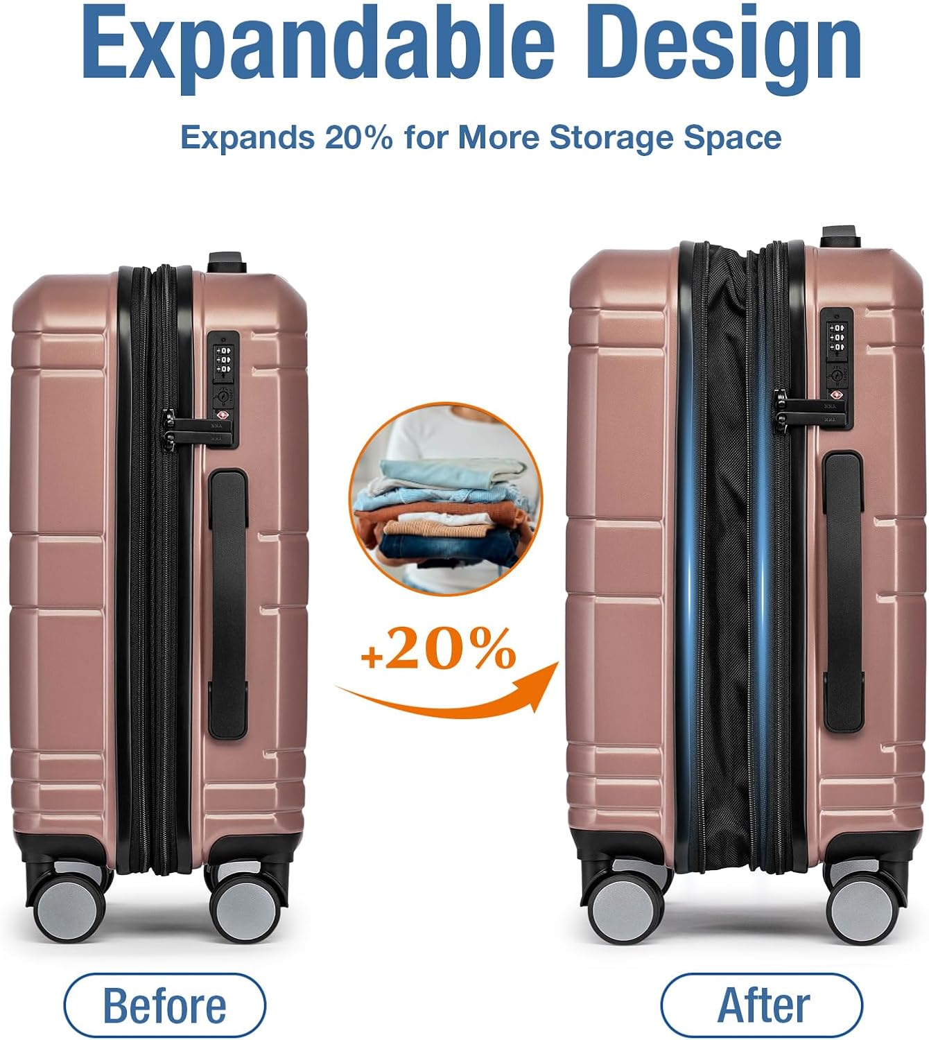 Rose Gold 20-Inch Expandable Hardshell Carry-On with TSA Lock