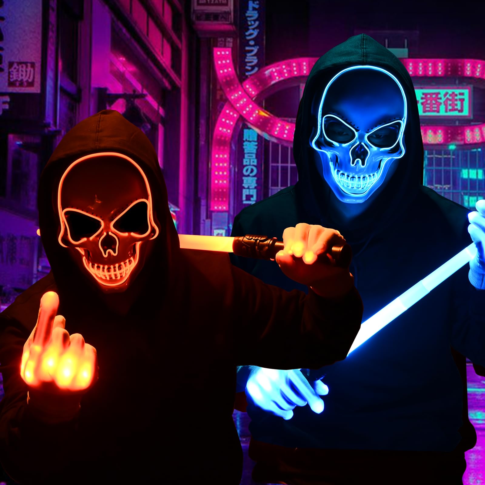 LED Light Up Mask & Gloves Set – Red Halloween Tech-Horror Costume with 3 Lighting Modes & Adjustable Fit