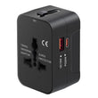 Universal Travel Adapter with USB-C PD 3.0 – GaN Fast Charger, Worldwide All-in-One Plug (US/EU/UK/AU, Black)