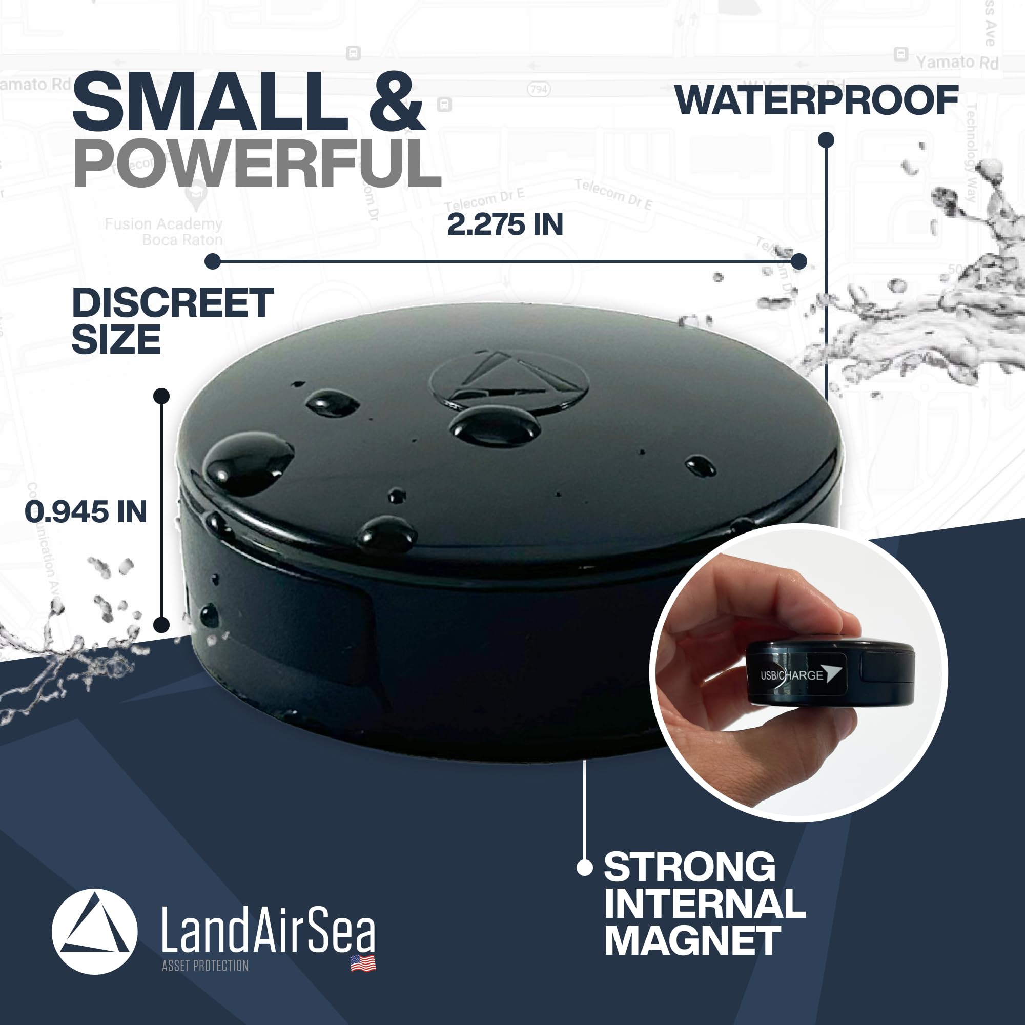 LandAirSea 54 GPS Tracker with Magnet, Real-Time Vehicle Tracking, Global Coverage, Geofencing Alerts, SilverCloud App Compatible, Waterproof