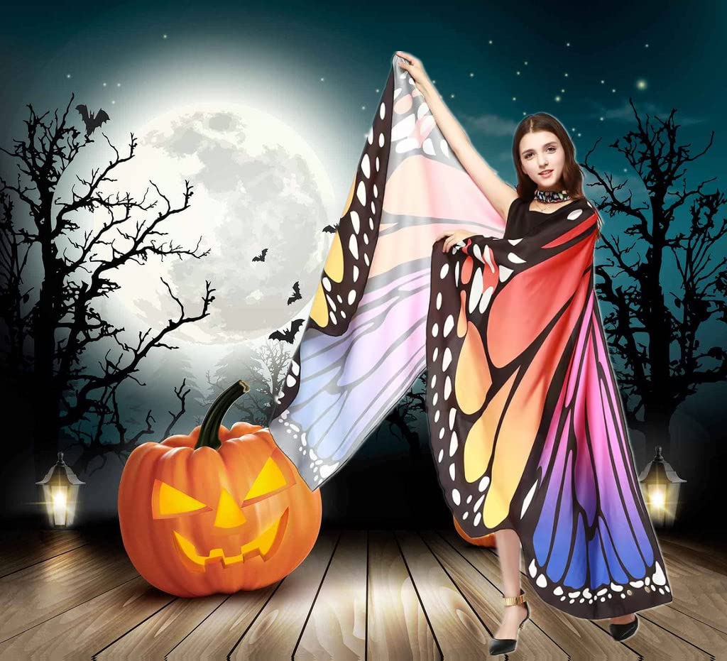 Women’s Butterfly Wings Costume Shawl – Red & Blue Fairy Cape with Antenna Headband for Halloween & Cosplay