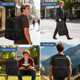 30L Carry-On Travel Laptop Backpack with USB Cable Port & Reflective Safety Design – Fits 17.3” – Black