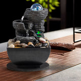 Modern Black Tabletop Water Fountain with LED Crystal Ball – Compact Indoor Zen Decor