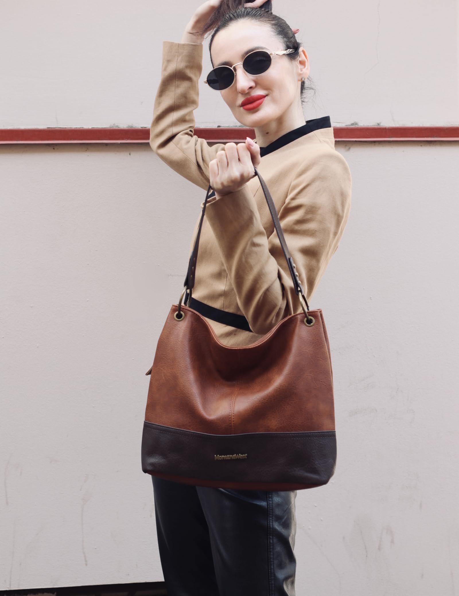 Montana West Hobo Bag for Women – Large Vegan Leather Shoulder Satchel with Contrast Design (Brown)